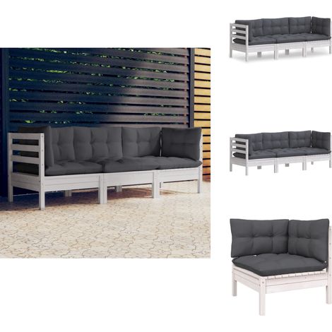 3-Sitzer-Gartensofa mit Anthrazit Kissen Massivholz Kiefer - Gartenmöbel - Sitzgruppe - Outdoor Möbel - Terrassenmöbel - Lounge Set (1/5)