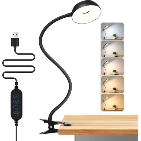 Lampe LED Clip ACKERMAN – 10 niveaux de luminosité, 5 modes couleur, flexible, pince pour lecture et chevet, idéale enfants & adultes (1/5)