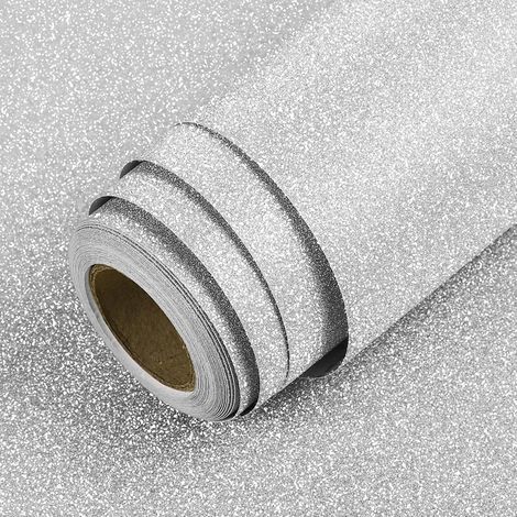 Argenté Papier Adhesif pour Meuble Pailleté Gris Brillant Vinyle 40cm x 700cm Film Adhesif pour Meuble Cuisine Argenté Papier Peint Autocollant pour Cadeau Emballage Sticker Porte DIY (1/5)