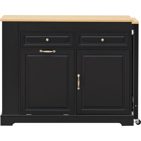 Isola cucina mobile estensibile in MDF nero e effetto legno, 112-180 x 45 x 92 cm (1/5)