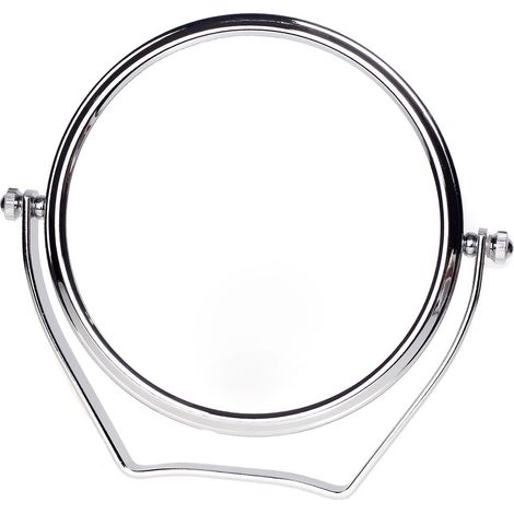 1 Miroir cosmétique sur pied, Double face grossissant x10, Métal chromé, Ø 15,3 cm, Pour salle de bain