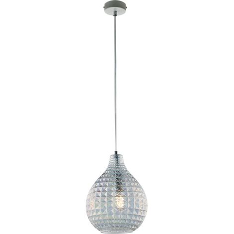 Sospensione 1 Luce Diamante In Ferro Bianco E Vetro Soffiato Trasparente (1/2)