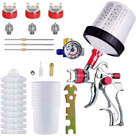 Pistola de pintura inalámbrica universal, 3 boquillas intercambiables, vaso de aleación de aluminio de 600 ml (1,4/1,7/2,0 mm, 10 botellas) (1/5)