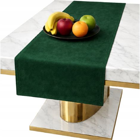 Runner da tavola in velluto verde bottiglia per tavolo 40x140 cm, liscio, classico