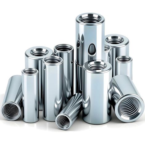 Lot de 12 écrous longs ronds M4 x 12 x 8 mm - Manchons filetés en acier galvanisé - Manchons filetés - Manchons d'écartement pour connecter des boulons, des broches, des vis pour maisons et