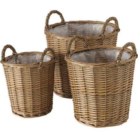 Pflanzkorb Blumentopf Pflanzgefäße Handgefertigt Blumenkübel Pflanzentöpfe Wohnzimmer, Holz Weide braun, rund, 3er Set, Boltze 2010749 (1/5)