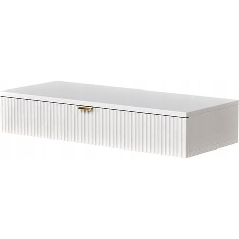 Coiffeuse murale suspendue – Façade rainurée, poignée dorée, couleur blanc 85X35x16cm (1/4)