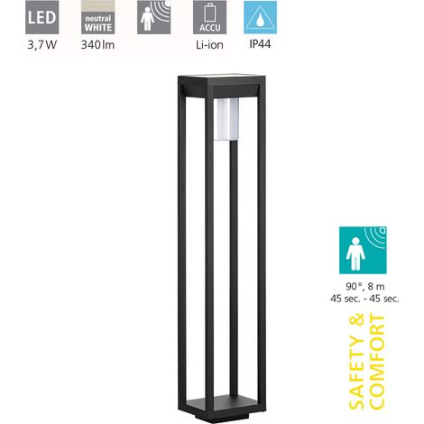 Lampe à peau martano alu noir LED 3.7W 4000K IP44 L: 15cm B: 15cm H: 80 cm avec capteur (1/5)
