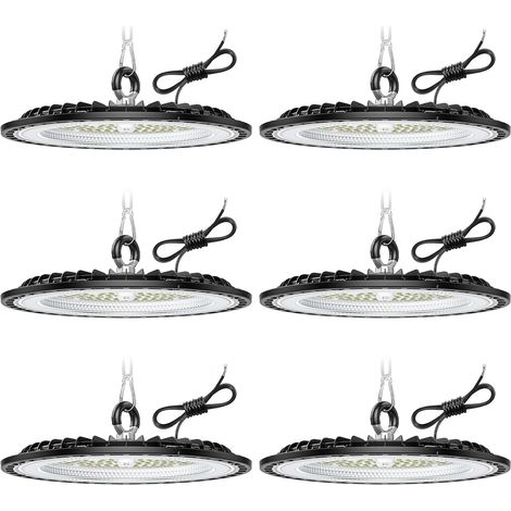 6 Pièce 100W Eclairage LED Garage, 15000LM Plafonnier Garage, 6000K Cool White Projecteur LED Extérieur, IP65 Waterproof UFO Lampe Atelier pour Factories, Warehouse, Workshop (1/5)