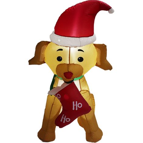 Chiot gonflable de Noël avec chaussettes, 1,5 m, en fibre de polyester, avec lumière LED, pour jardin, pelouse, cour, prise UE 220 V (1/5)