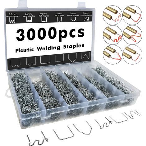 Lot de 3000 agrafes de soudure en plastique, 6 types d'agrafes à chaud pour décoration, réparation automobile, modélisation architecturale, fabrication de jouets, etc.-Chrom
