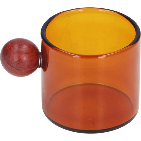 Tasse à café multifonctionnelle en verre résistant à la chaleur, style simple et vintage, avec boule en bois, idéale pour le café, la bière et le thé. Ambre (1/5)