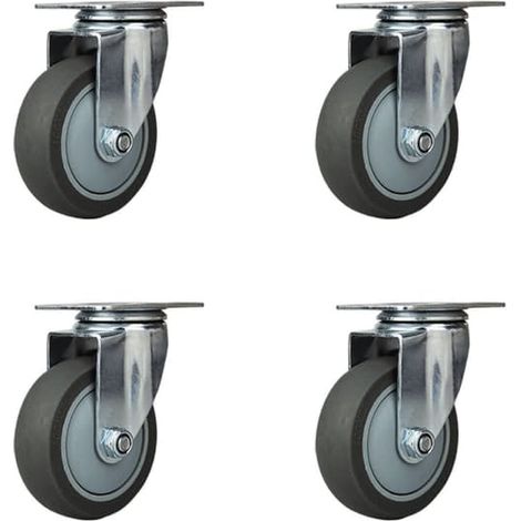 Ensemble de quatre roulettes pivotantes robustes, en polypropylène, pour meubles, capacité de charge maximale 120 kg, diamètre 75 mm. (1/4)
