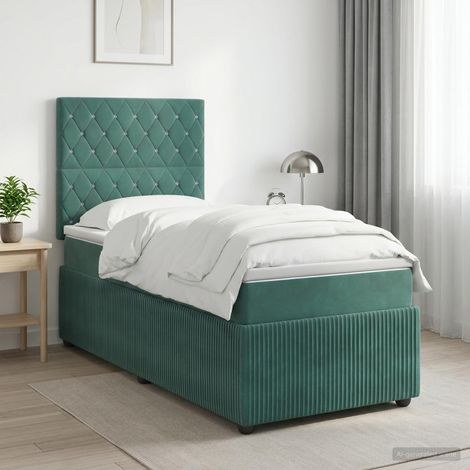 vidaXL Lit boxspring avec matelas Vert foncé 90 x 190 cm Velours (1/5)