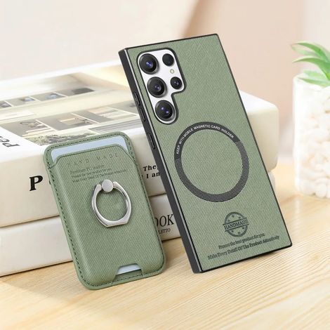 (Vert, Galaxy A15 4G) Étui de téléphone de luxe en cuir avec emplacement pour carte SIM et fonction portefeuille magnétique. (1/5)