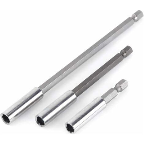 Porte-embouts de tournevis magnétique 3 pièces 1/4" - Tiges hexagonales de 60 mm, 100 mm et 150 mm - Pour tournevis électriques et clés à chocs (1/5)