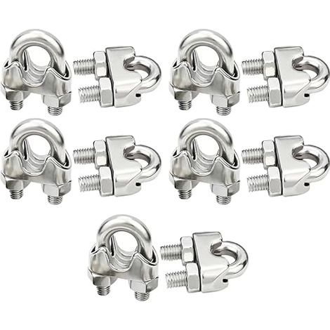 Stainless Steel Cable Clamps, U Bolt Clip, Steel Cable Clamp for Metal Cable Fastening, Stainless Steel Bridge for Outdoor and Indoor Use, Silver (1/5)