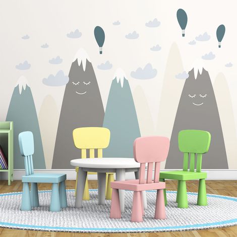 Stickers muraux enfants - Décoration chambre bébé - Autocollant Sticker mural géant enfant montagnes scandinaves AYAKA - 60x90cm (1/5)