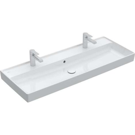 Collaro, Encimeras de lavabo, 1200 x 470 mm, Rectangular, Diseño registrado, para dos grifos de un solo orificio, orificios para grifería perforados, con rebosadero, TitanCeram, White CeramicPlus (1/4)