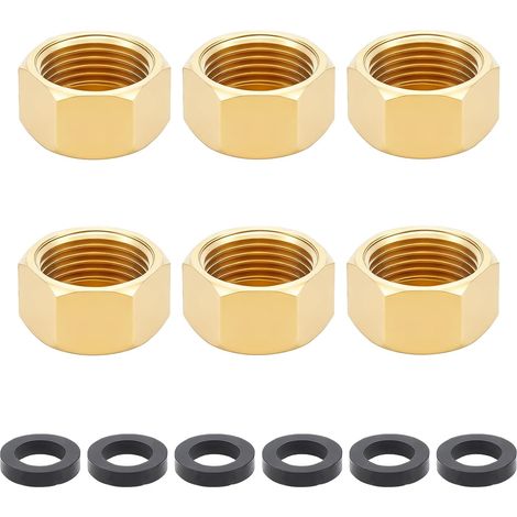 6 Bouchon de Tuyau en Laiton avec Joint en Caoutchouc Bouchon Femelle Hexagonal de 1/2 Pouce pour Tuyau Bouchon de Robinet D'Arrêt Raccords de Tubes Évasés pour Conduites de Gaz et d'eau (1/5)