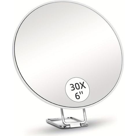 Miroir de maquillage grossissant de voyage avec support réglable et ventouse, blanc (1/5)