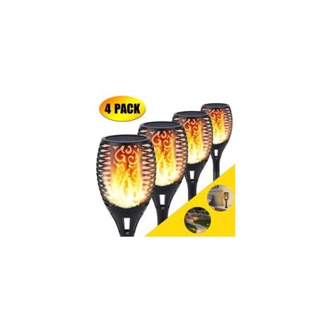 Torcia solare con 96 LED a effetto fiamma tremolante per illuminare sentieri da giardino/cortile esterno (set da 4) - Crezuo