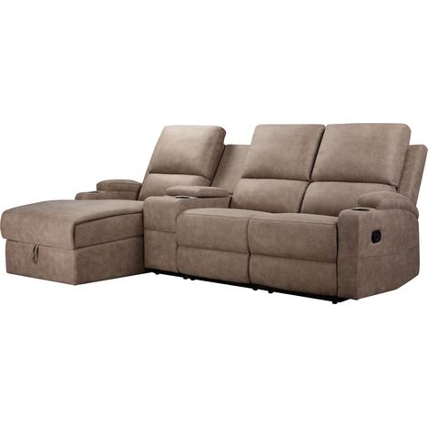 DALLAS-Canapé d’angle 3 places avec rangements en microfibre taupe (1/5)