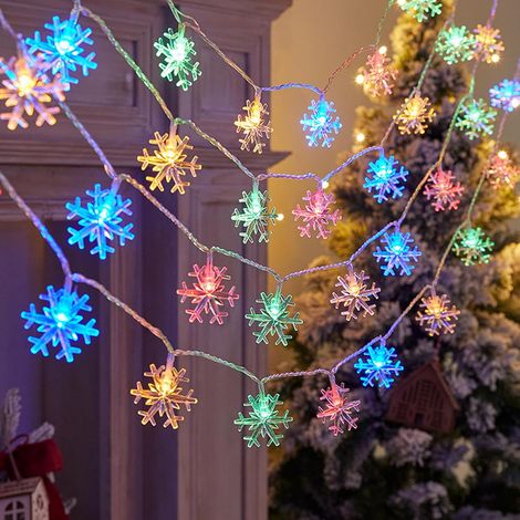 Weihnachtslichterkette mit Schneeflocken, 6 m, 40 LEDs, batteriebetrieben, wasserdicht, mehrfarbig, für drinnen und draußen, für Schlafzimmer, Terrasse, Garten, Party, Weihnachtsdekoration