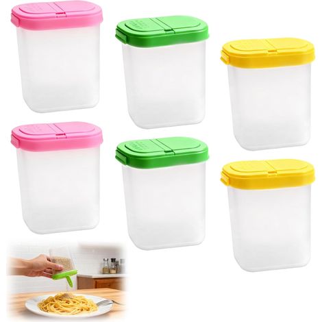 Boîtes à Épices 6 Pièces 250ml – Pots à Épices Plastique Transparent Hermétiques , Boîte à Épices avec Couvercle Double Ouverture & Étiquettes, Rangement Cuisine Camping BBQ
