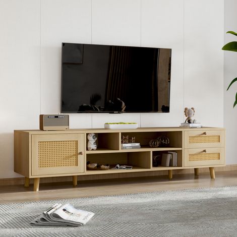 Mobile TV 160 cm con 2 cassetti, 1 porta, passacavi, effetto rattan, rovere DESVIAE (1/5)