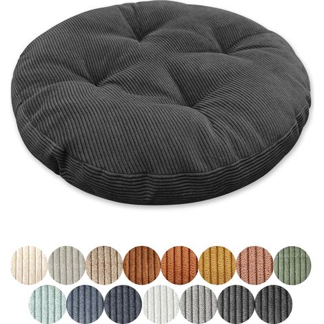 Coussin d'assise rond - Diamètre 40 cm - Épaisseur 6 cm - 1 pièce - Coussin de sol rond - Galette de chaise - Coussin de chaise - Pour salon, bureau, salle de conférence - Tissu côtelé (noir) (1/5)