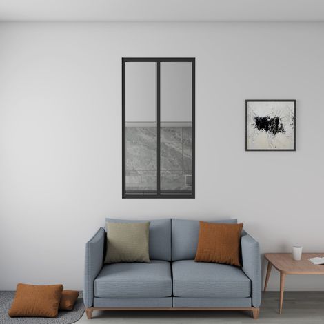 Verrière atelier fixe - Kit en aluminium noir mat - Dimensions : 63 x 108 cm - 2 carreaux de vitrage inclus (1/3)