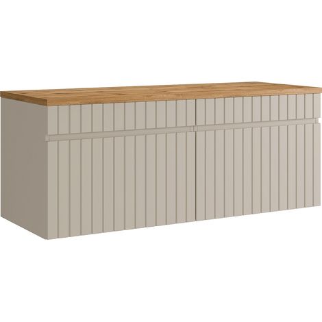 Meuble sous vasque suspendu strié beige avec planche - 120 cm - SATARA (1/3)