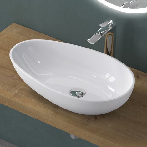 Mai & Mai Vasque à Poser Blanc Ovale Lavabo Salle de Bain Évier Lave Mains sans trop-Plein Col809 (1/5)