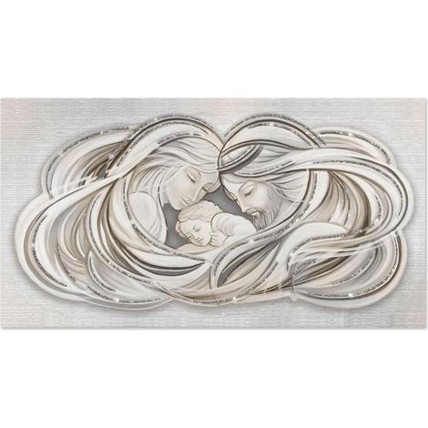 Lupia - Quadro moderno su tela in cotone SHINY 77x143 cm SACRA FAMIGLIA 1 MIX con glitter e brillantini MULTICOLOR, Nativita' per soggiorno, capezzale camera da letto (1/4)