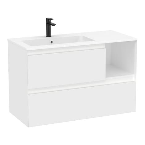 CONJUNTO MUEBLE TENUE 1000 2 CAJONES + LAVABO IZQUIERDA STONEX BLANCO MATE