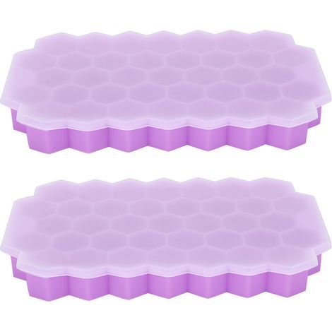 Vaschette per cubetti di ghiaccio in silicone riutilizzabili con coperchio, lavabili in lavastoviglie, con 37 scomparti, ideali per caffè freddo, cocktail e whisky. (1/5)