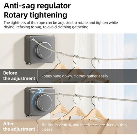 Sèche-linge Rétractable Mural - Acier Robuste 4.2 M - Sans Perçage - Intérieur Extérieur - Gris (1/5)