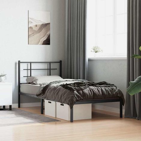 Bettgestell mit Kopfteil Metall Schwarz 90x200 cm (1/5)