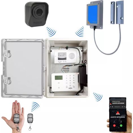 Kit "hangar agricole" - Point d'alerte GSM 4G IP65 + 1 détecteur de mouvement à piles + 1 d'ouverture (DA600+/KP) (1/5)