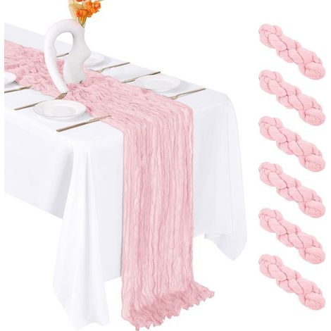 Runner da tavola, 6 pezzi, 90 x 300 cm, mussola, semitrasparente, decorazione per la tavola per feste, celebrazioni, matrimoni, festività, addii al nubilato, nascite (1/5)