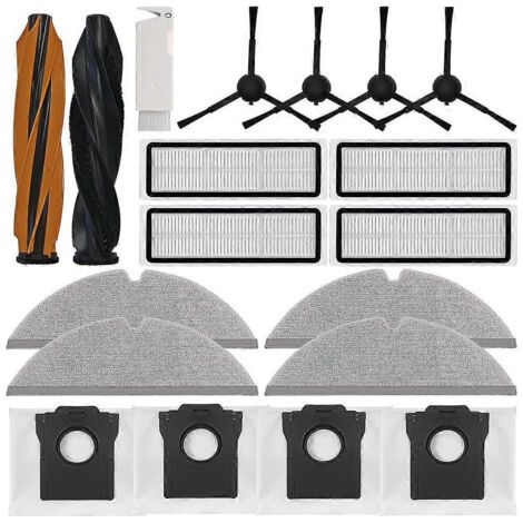 19 pièces pour aspirateur robot Dreame D20 Plus : accessoires, brosses latérales principales, filtres, lingettes de nettoyage et sacs à poussière.
