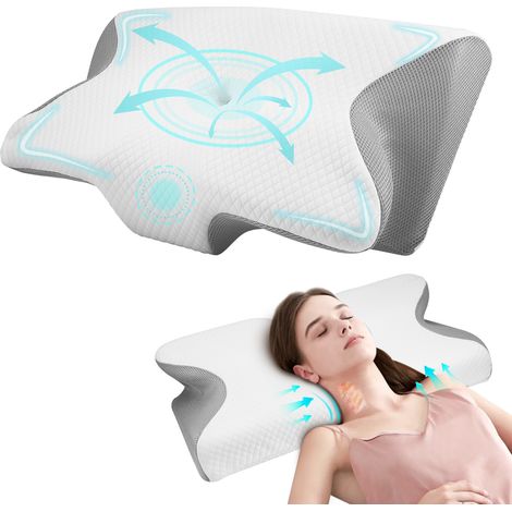 Oreiller ergonomique en mousse à mémoire de forme pour la nuque, avec housse amovible et lavable, idéal pour corriger la posture de sommeil et soulager les douleurs cervicales (1/5)