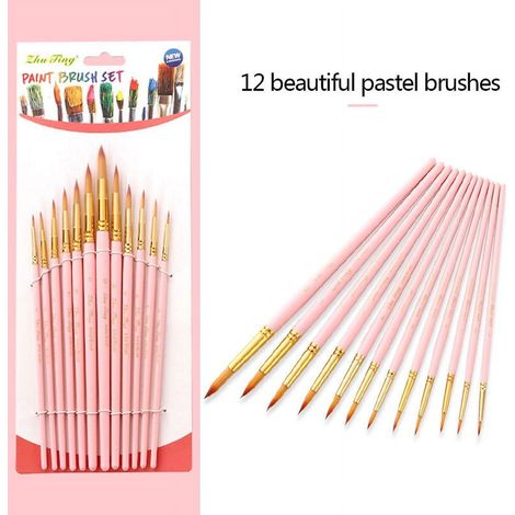 Pinceaux Peinture - 12 Pièces Brosses Nylon pour Acrylique Huile Aquarelle - Manches en Bois - Idéal Artiste Débutant et Confirmé (1/5)
