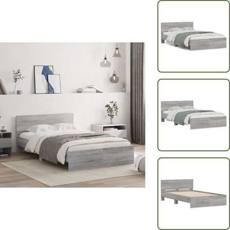 The Living Store Cadre de lit sans matelas sonoma gris 120x190 cm - Cadre De Lit - Lit Double - Lit Sommier - Bois D'ingénierie - Lit Design (1/5)