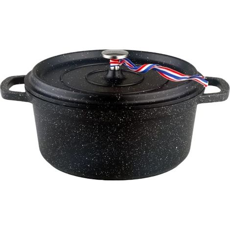 KAMBERG Cocotte, Diametro 16 cm Rotonda Nera, Fusione di Alluminio, Rivestimento Effetto Pietra, Compatibile con Tutti i Piani Cottura, Incluso Quello a Induzione, Senza PFOA (1/5)