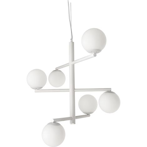 Lampada a sospensione GIZAH a 6 luci in metallo D76 cm con diffusori in vetro soffiato BIANCO (1/2)