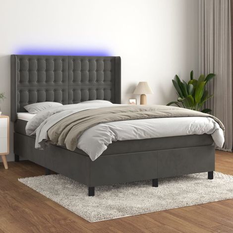 Lit Adulte - Sommier tapissier matelas et LED - Ensemble de lit tapissier - Chambre Intérieur Gris foncé 140x200 cm Velours XRKJY6631015 (1/5)