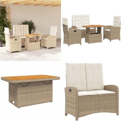 4-tlg. Garten-Essgruppe mit Kissen Beige Poly Rattan - Gartentisch - Relaxsessel (1/5)