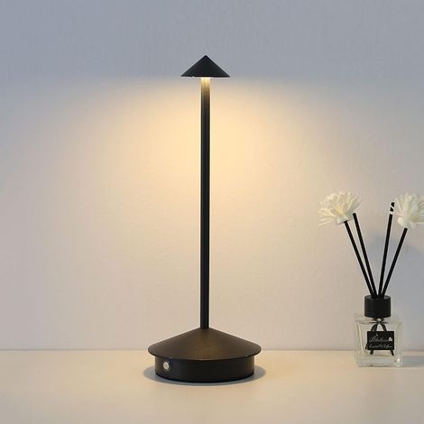 Lampe de table moderne sans fil LED 3000mAh - Veilleuse tactile rechargeable 3 niveaux de luminosité pour restaurant camping - Noir (1/5)